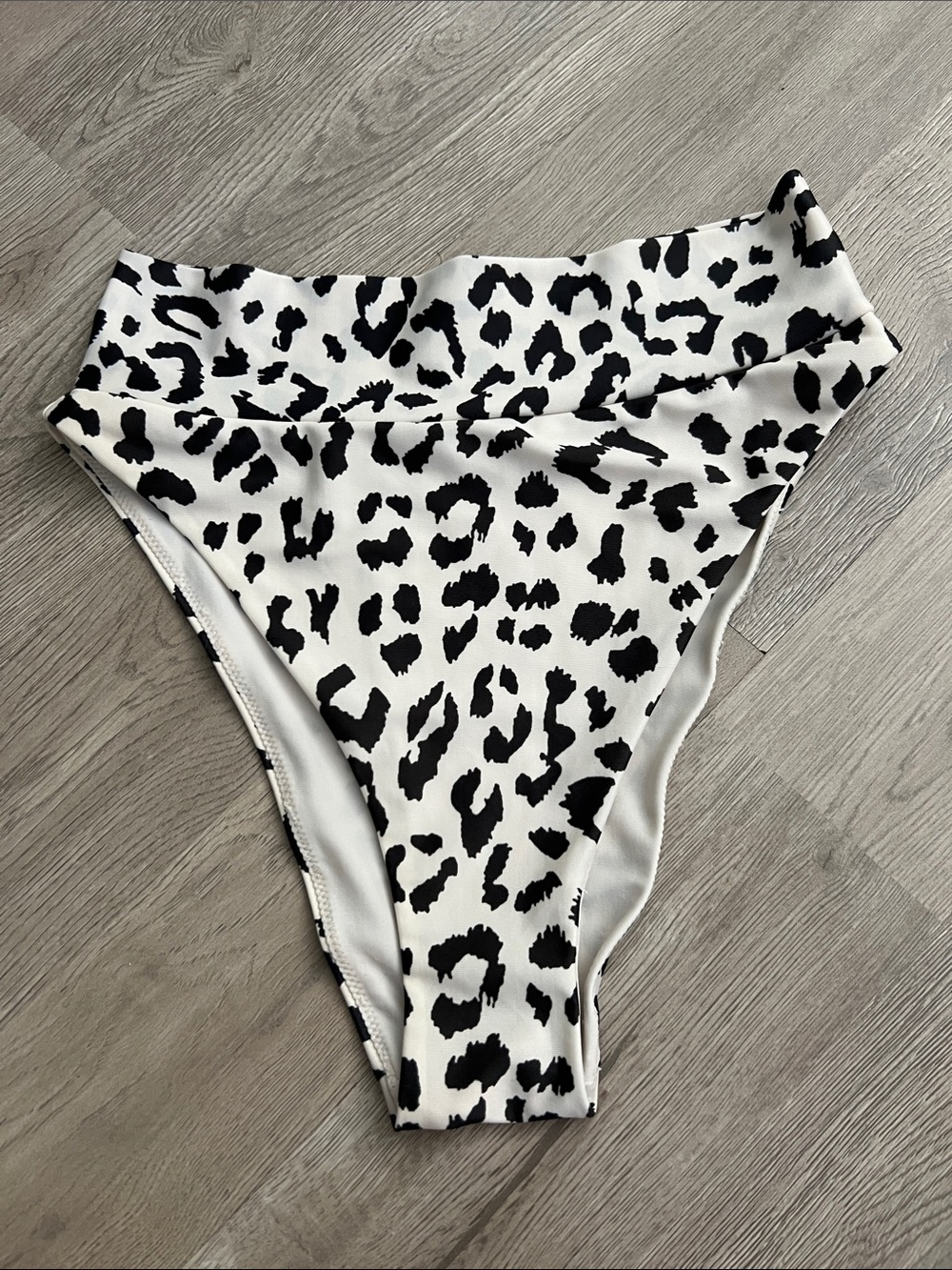 Aeri High-Waist High Cut White and Black Leopard Print Bikini Bottom